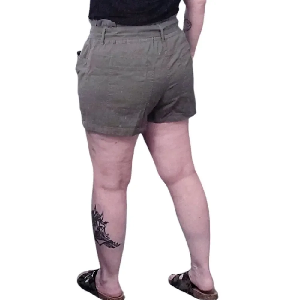 Indigo Rising Hunter Green High Rise Belted Paper Bag Cotton Shorts XL
